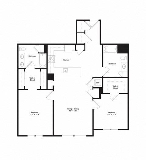 Floor plan for 2 beds, 2 baths, 1239 sqft